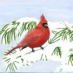 bird, winter, acrylic, painting
