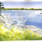 lake, chairs, sitting, summer, sunny, July